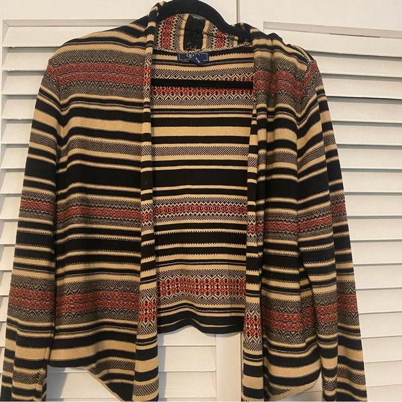 Y2K Chaps size Medium Southwestern Tie Front Striped Shrug Cardigan - Picture 4 of 7